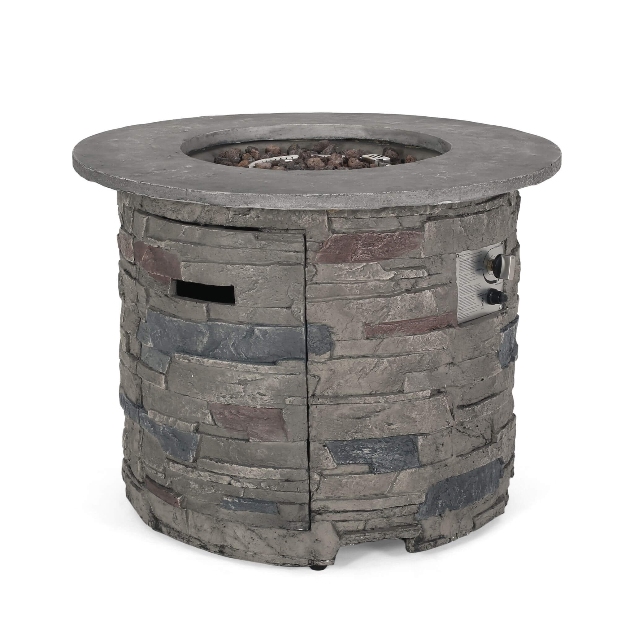 Alora 32-Inch Transitional Outdoor Concrete Round Propane Fire Pit Table, Gray (SAK48268)