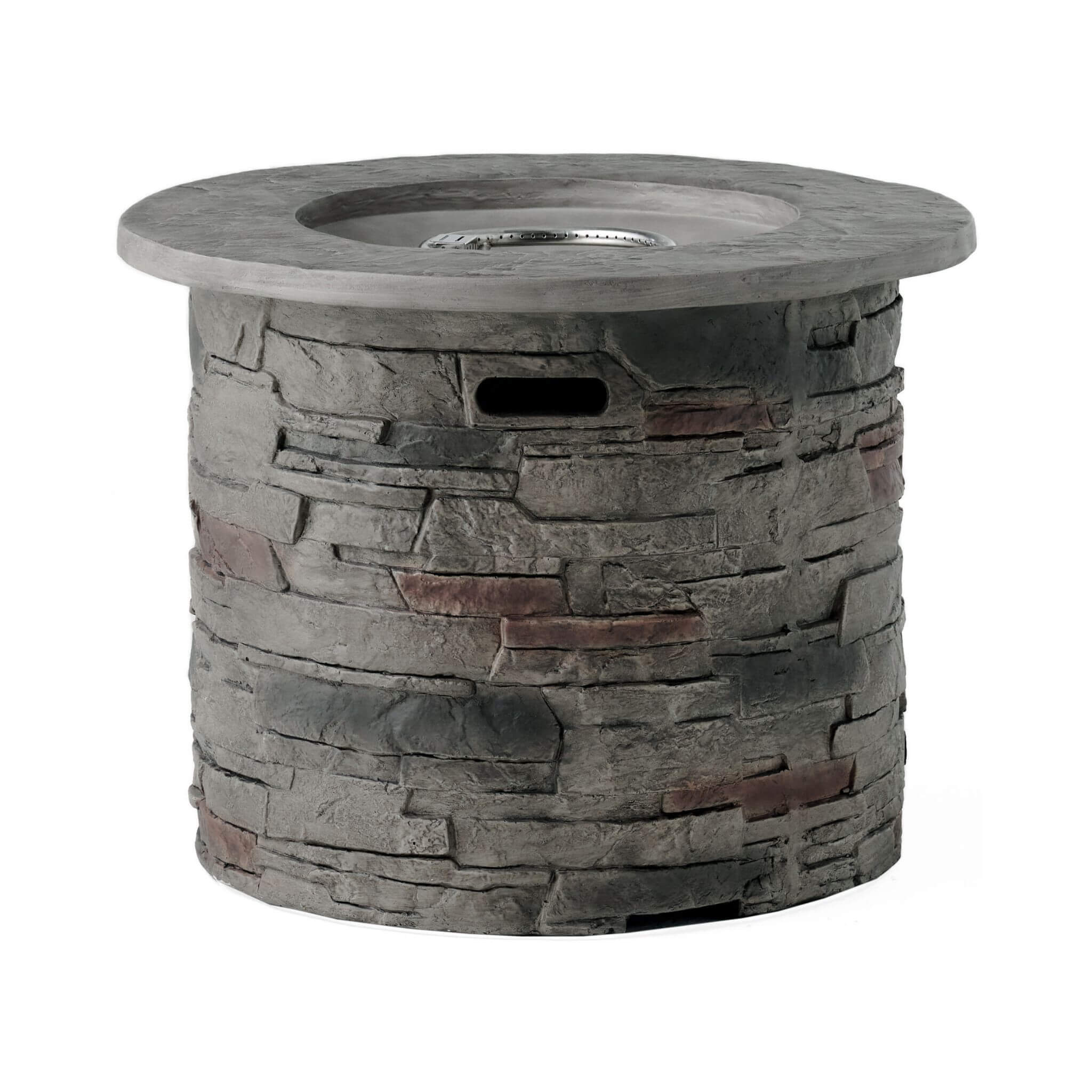 Alora 32-Inch Transitional Outdoor Concrete Round Propane Fire Pit Table, Gray (SAK48268)