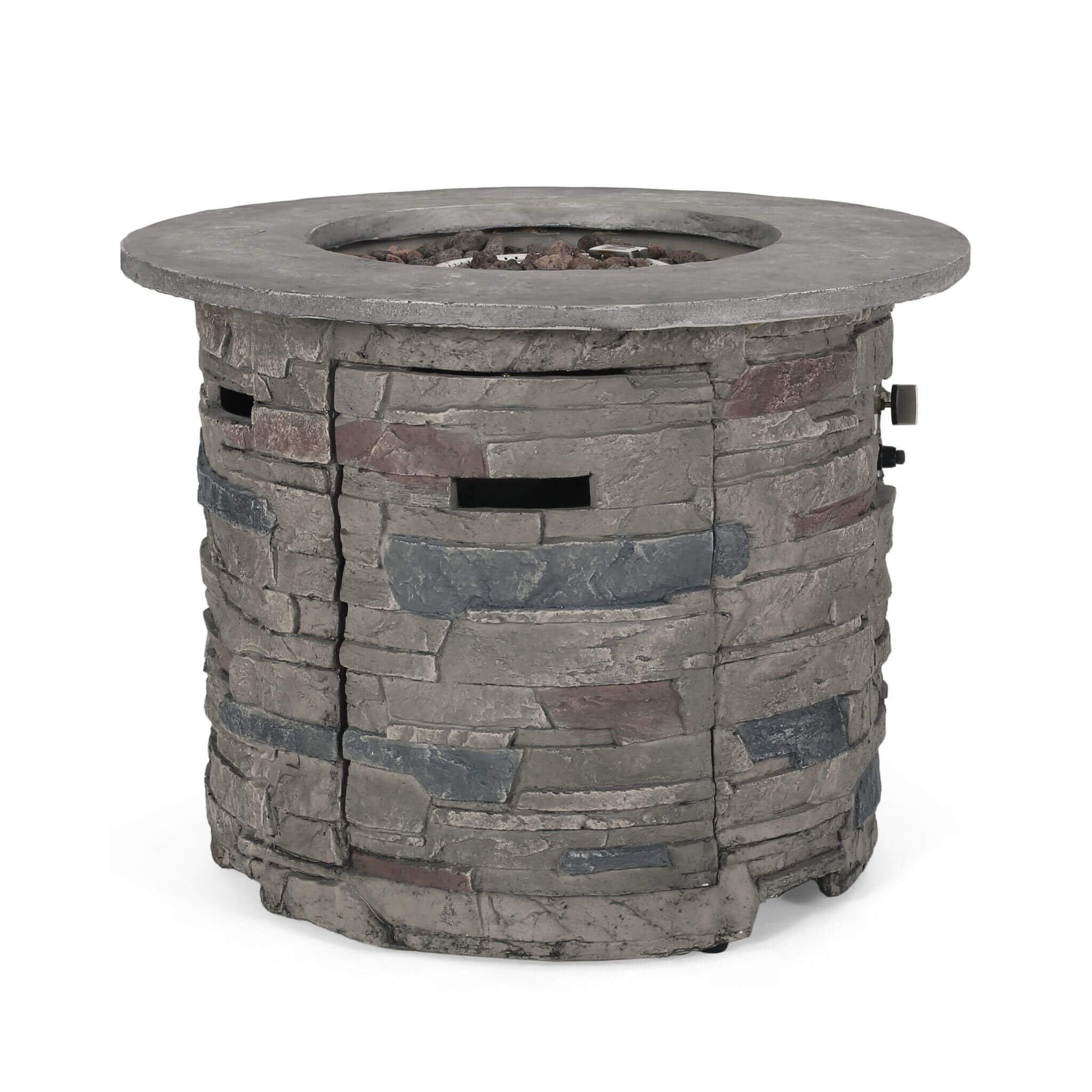 Alora 32-Inch Transitional Outdoor Concrete Round Propane Fire Pit Table, Gray (SAK48268)