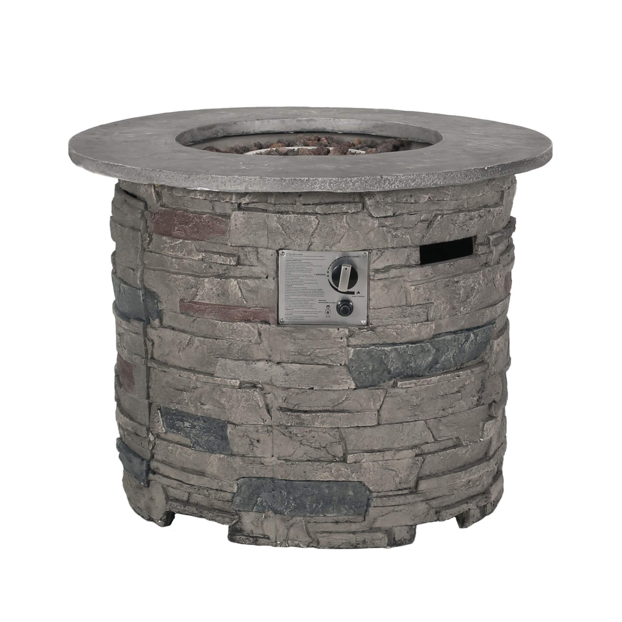 Alora 32-Inch Transitional Outdoor Concrete Round Propane Fire Pit Table, Gray (SAK48268)
