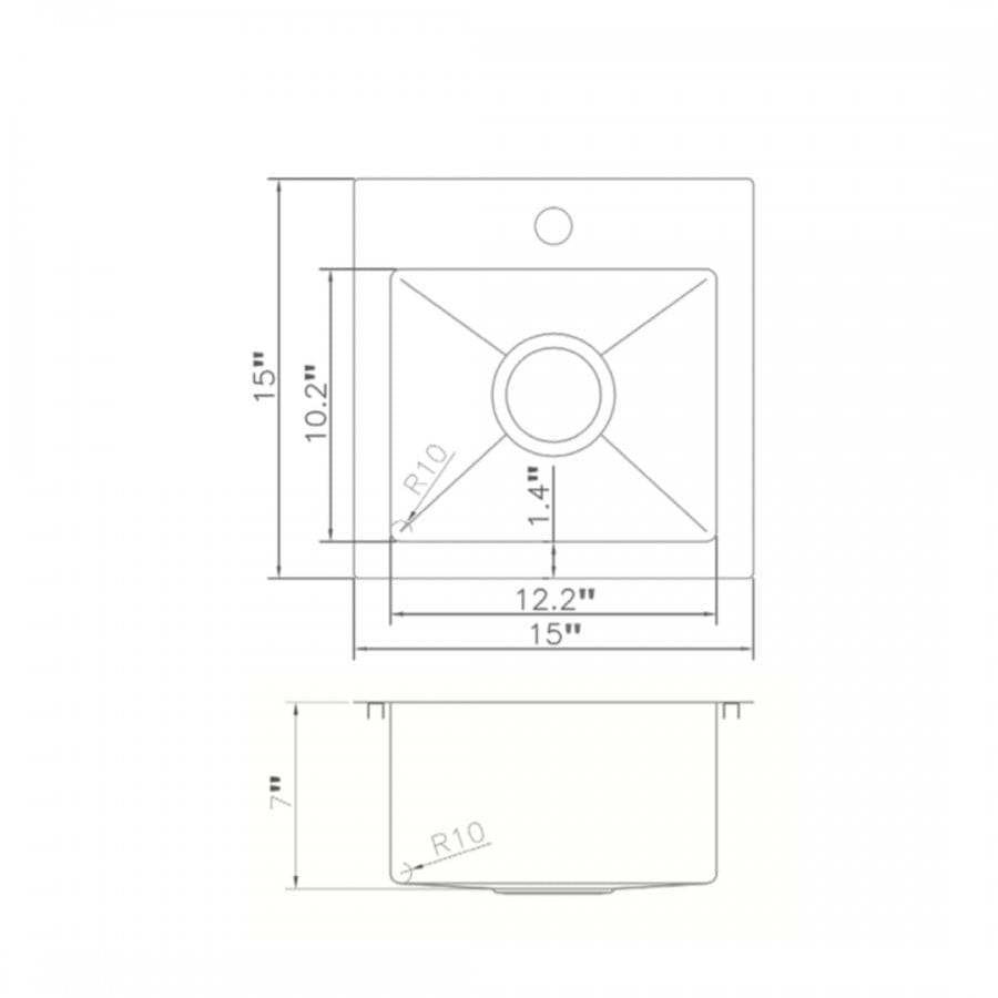 ZLINE 15" Topmount Single Bowl Bar Sink in Stainless Steel, STS-15