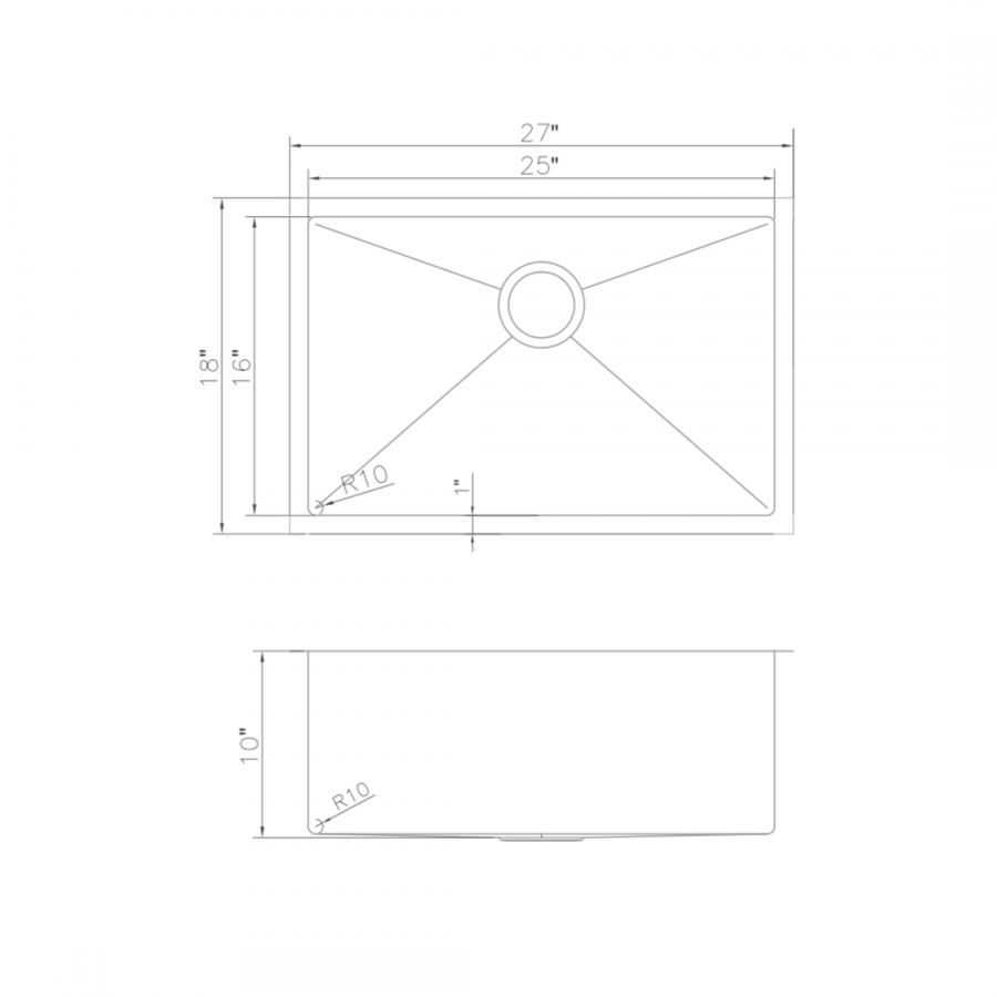 ZLINE 27" Undermount Single Bowl Sink in Stainless Steel, SRS-27