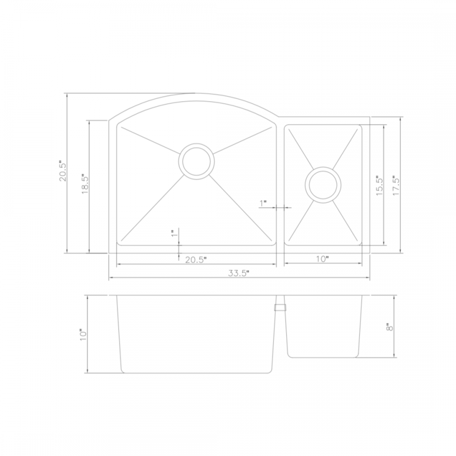 ZLINE 33" Undermount Double Bowl Sink in Stainless Steel, SC70D-33