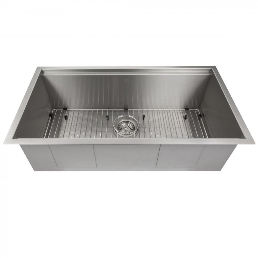 ZLINE 33" Undermount Single Bowl Ledge Sink, Stainless with Accessories, SLS-33
