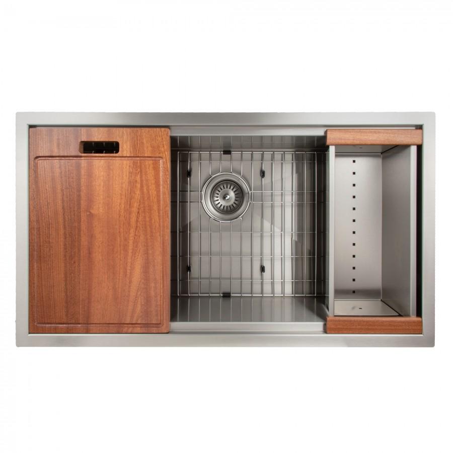 ZLINE 33" Undermount Single Bowl Ledge Sink, Stainless with Accessories, SLS-33