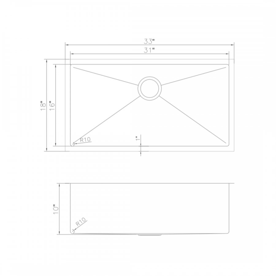 ZLINE 33" Undermount Single Bowl Sink in Stainless Steel, SRS-33