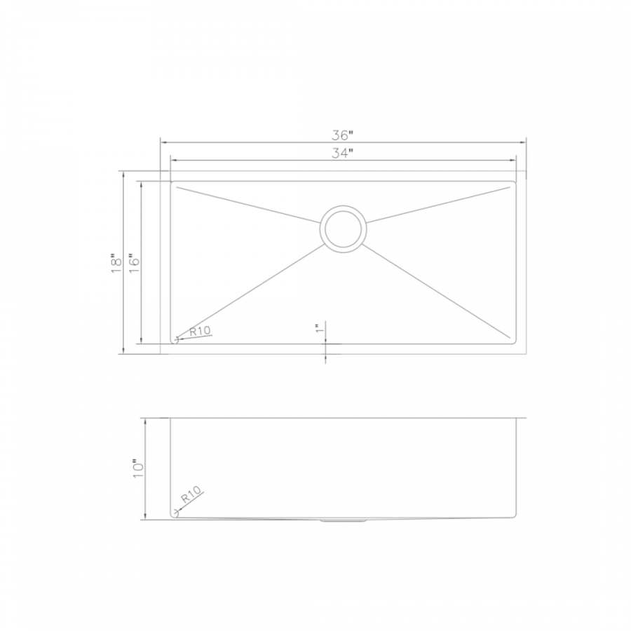 ZLINE 36" Undermount Single Bowl Sink in Stainless Steel, SRS-36
